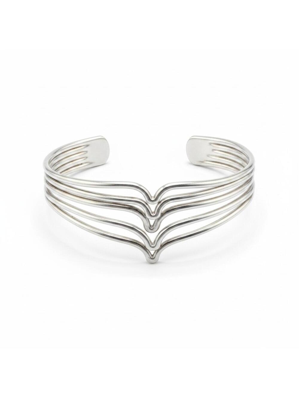 Elegant Silver Tone 5-Strand Chevron Cuff Bracelet